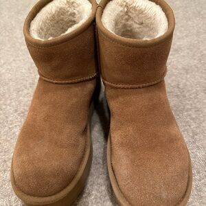 UGG Tan Suede Classic Mini Platform Boots